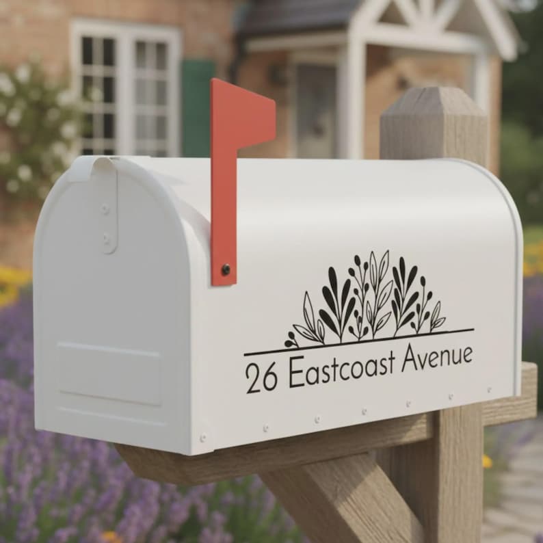 Floral Mailbox Decal, Custom Address, Outdoor Vinyl, One or Both Sides 画像 2