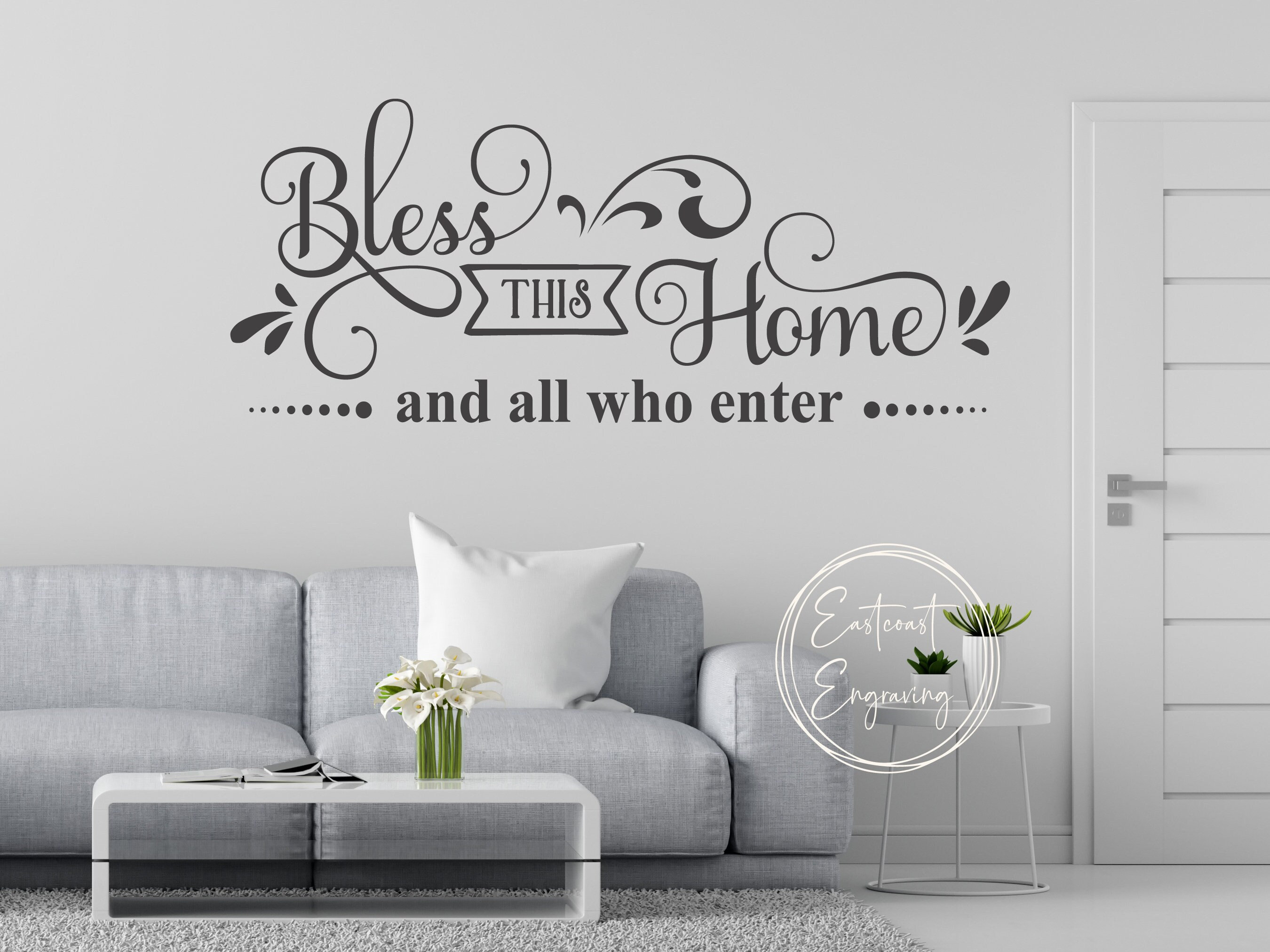 Sticker Mural Vinyle "Bless This Home" - Entrée / Salon - Noir - 22x10 Pouces - Neuf