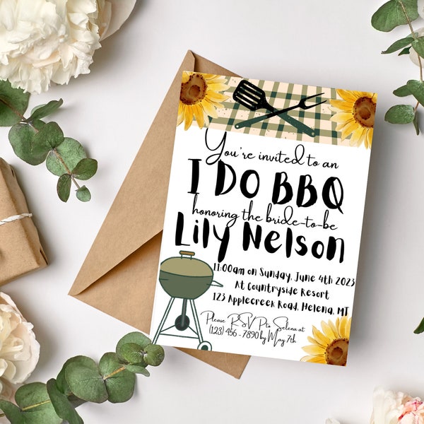 BBQ Bridal Shower Invite, I Do BBQ, summer picnic cookout themed invitation, editable, printable, instant digital download, june july august