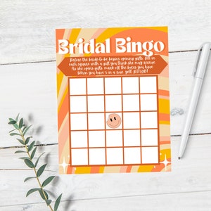 Groovy Bingo Bridal Shower Game - editable, retro themed, 60s 70s hippie instant download, dazed and engaged bachelorette hippy 80s wedding