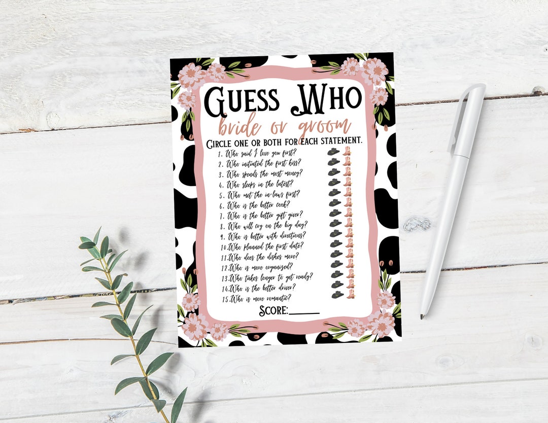 Cow Print Bridal Shower Game – Guess Who, Western Bachelorette ...