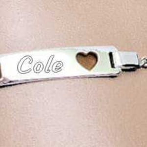Engraved Sterling Silver Personalized Children&#39;s Infant Baby ID Bracelet 92H Figaro Chain