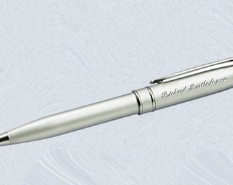 Personalized Ballpoint Pen custom engraved Buff Silvertone Metal AA32B for groomsmen, father, graduation, executive gifts