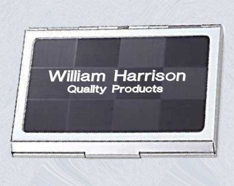 Personalized Business Card Holder (Case) Card32T, thick nickel plated w/checkerboard insert custom engraved