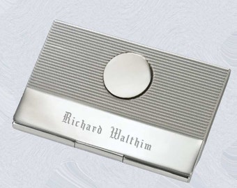 Personalized Business Card Holder (Case) CardPM, custom engraved, thick nickel plated ribbed cover