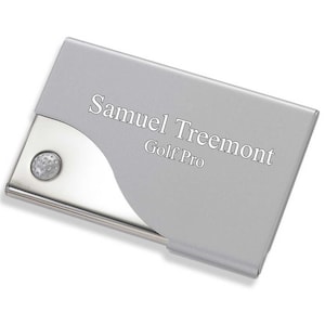 Personalized Business Card Holder (Case) custom engraved CardPT, thick nickel plated buff top, high polished bottom