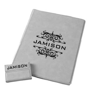 Personalized Faux Leather Portfolio with card case #2 Gray business gift name