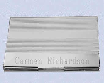 Personalized Business Card Holder (Case) CardPG2, custom engraved, thick nickel plated ribbed cover