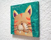 Cat Artwork, Pictures of Animals for Kids, Turquoise Art,Original Paintings for Sale,Baby Boy Gift Ideas,Girl Nursery Themes,Kids Room Ideas