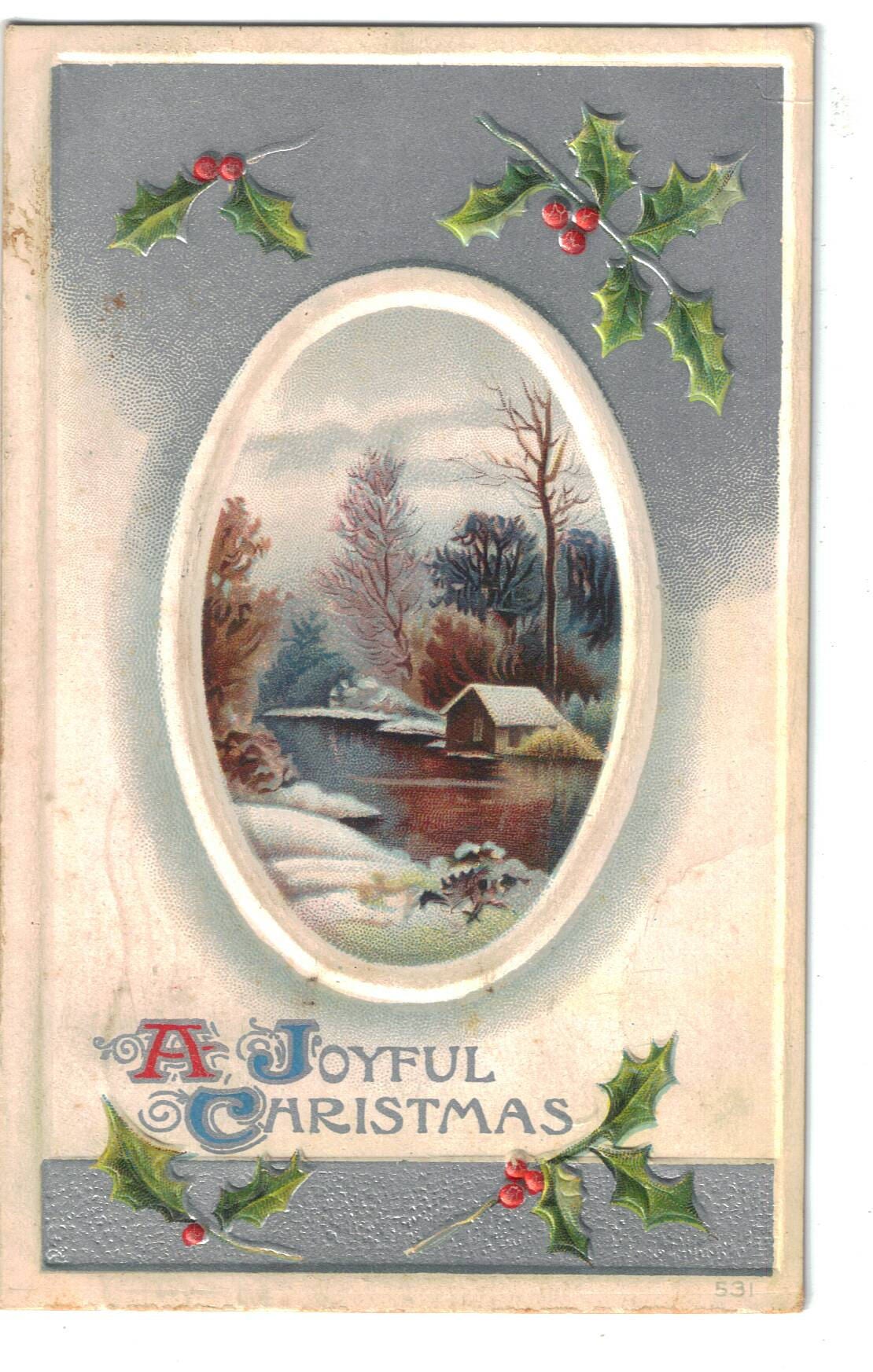 Christmas Joy, Embossed Early 1900s Antique Postcard , Greeting, Holly ...