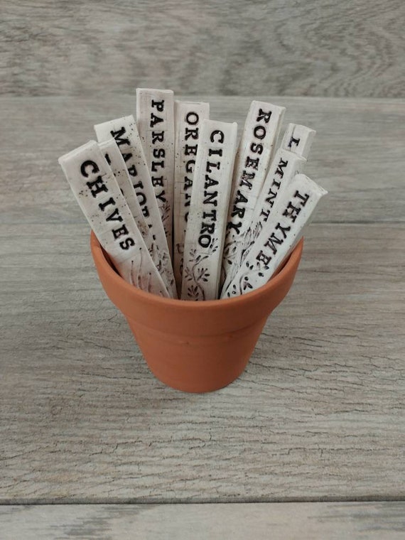 Garden Herb Plant Polymer Clay Markers Labels In Rustic Etsy