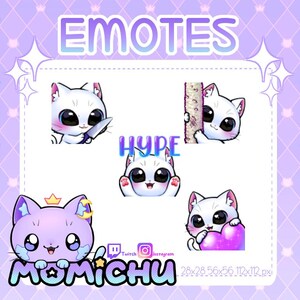 White Cat / Neko Emote Bundle! (4 Pack) / Cute Emotes of Kawaii Hype / Lurk / Knife / Heart