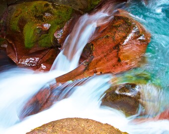 Glacier National Park - Wall Art - Metal Aluminum Print - Ready to hang - River - Waterfall - Creek - Blue Water
