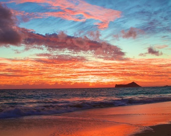 Red Sunrise - Fine Art - Aluminum Prints - Ready to Hang - Hawaii Waimanalo Beach - Rabbit Island - Kailua Lanikai Oahu Ocean