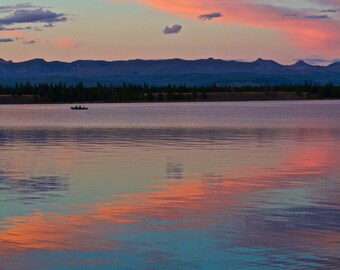 Lake Sunset outside Yellowstone Park - Wall Art - Metal Aluminum Print - Ready to hang - signed