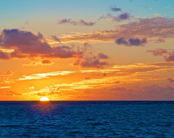 Pacific Ocean Sunrise - Art - Metal Print - Hawaii - Ocean Island Sunrise Yellow Blue