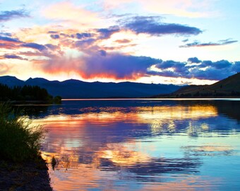 Yellowstone - Wall Art - Metal Aluminum Print - Ready to hang - Lake - Pastels - Sunset - Blue Water