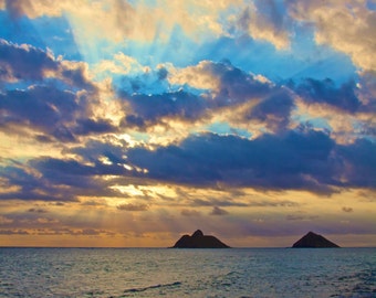 Beautiful Lanikai - Art - Metal Print - Hawaii - Ocean Kailua Sunrise Blue Mokulua