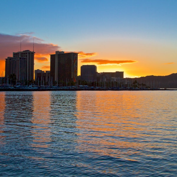 Fine Art - Aluminum Prints - Ready to Hang - Hawaii Waikiki Sunrise Oahu Ocean Pastels Sunset