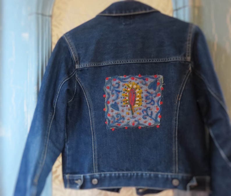 Upcycled Denim Jacket With Needle Felted Embellishment Size Etsy