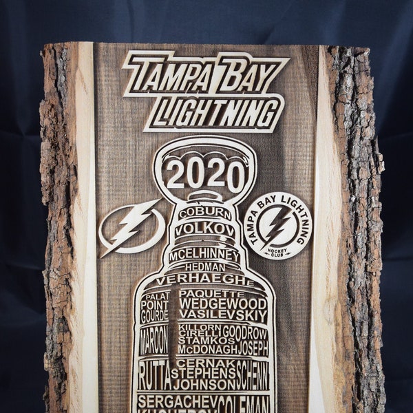 Tampa Bay Lightning -  2020 Stanley Cup Champions - Player Names - Wooden Sign w/bark