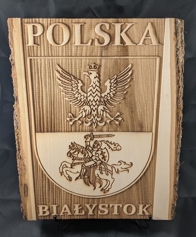 Bialystok Coat of Arms Herb Miasta Bialystok Polska Wooden Plaque image 1
