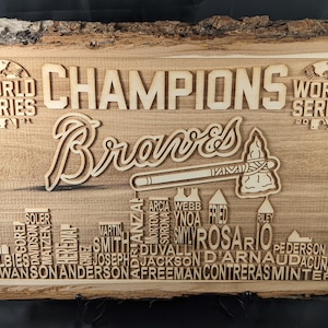 2021 MLB Champions - Atlanta Braves - Team Names - Engraved Wooden Sign with Bark