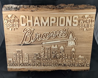 2021 MLB Champions - Atlanta Braves - Team Names - Engraved Wooden Sign with Bark