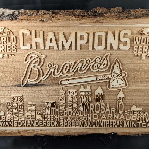 2021 MLB Champions - Atlanta Braves - Team Names - Engraved Wooden Sign with Bark