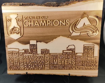 Colorado Avalanche - 2022 Stanley Cup Champions - Team Names - Engraved Wooden Sign with Bark