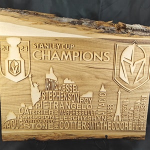 Las Vegas Golden Knights - 2023 Stanley Cup Champions - Team Names - Engraved Wooden Sign with Bark