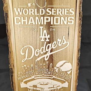 2024 MLB Champions - LA Dodgers  Stadium  - Engraved Wooden Sign with Bark