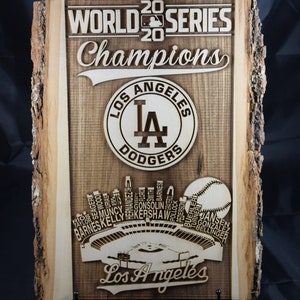 LA Dodgers  Stadium - 2020 MLB Champions - Engraved Wooden Sign with Bark