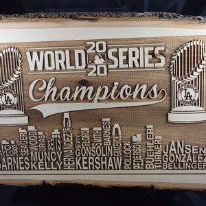 2020 MLB Champions - LA Dodgers - Engraved Wooden Sign with Bark