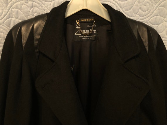 Vintage 1980s Wool Pea Coat, Leather Detail, Calf Length - Etsy