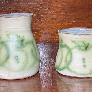Individual Creamer and Sugar Bowl Pottery Set with Apple Design, by McWhirter Pottery of Celo, North Carolina