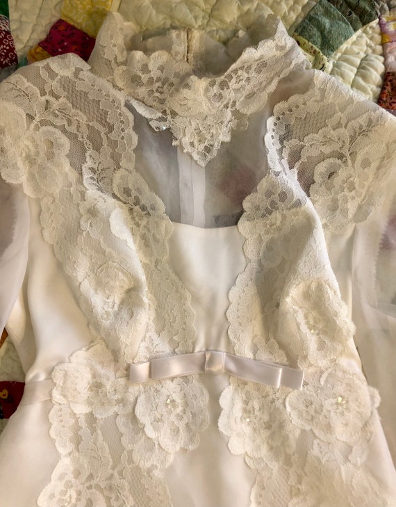 Vintage Handmade Wedding Gown, High Neckline, Emp… - image 3