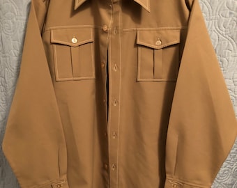 Vintage Men’s Polyester Button Down Shirt of Military Style