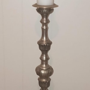 Large, Ornate Floor Candlestick Holder, for Pillar Candle, Silver Tone Metal