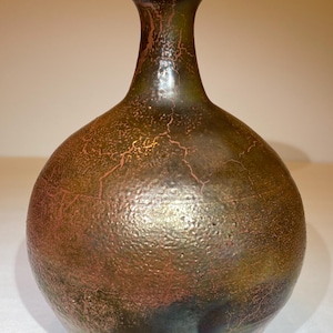 Elegant Bottleneck Raku Pottery Vase by John Ramer Sherrill 1995