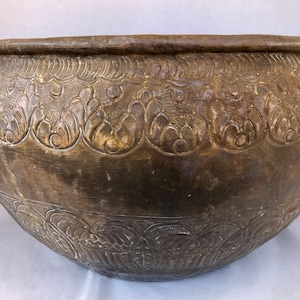 Ornate Brass Planter with Lion Head Handles