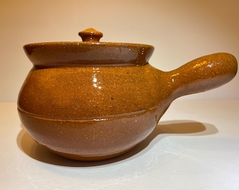 Burnt Orange Pottery Bean Pot with Lid, Unsigned from the Seagrove Area of North Carolina, Possibly Early Jugtown