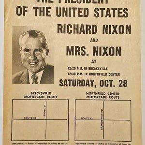 1972 Re-Elect Richard Nixon Presidential Campaign Rally in Ohio, Small Poster or Flyer