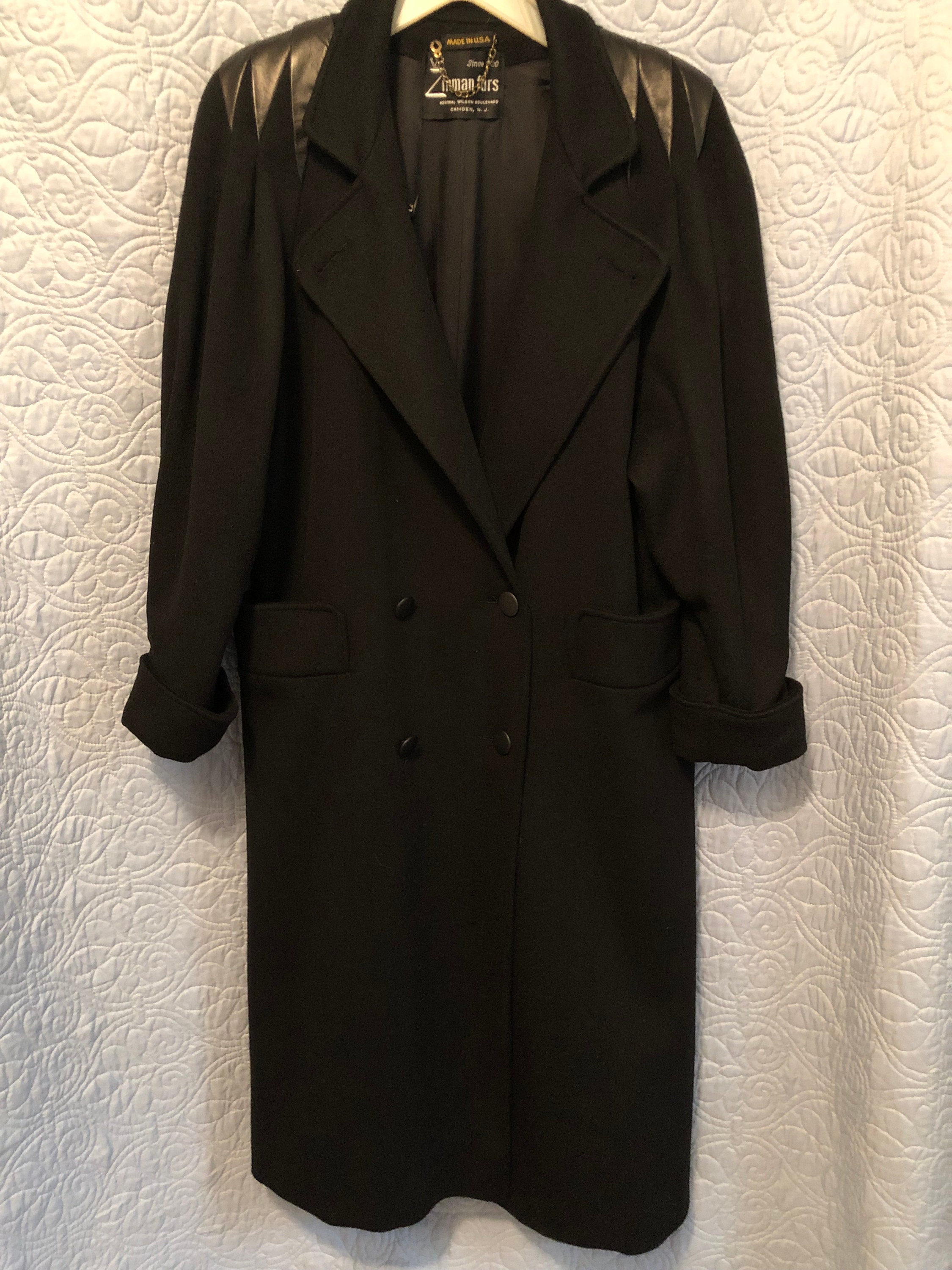 Vintage 1980s Wool Pea Coat, Leather Detail, Calf Length - Etsy