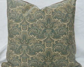 RALPH LAUREN-Bronte Paisley in Bay Decorative Throw Pillow Lumbar Euro Sham Pillow Cover Decorative Trim Corded Made to Order