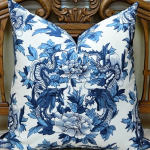 Ralph Lauren Nanking Ming Blue and White -Decorative Pillow Cover Lumbar Euro Sham Cover Asian / Chinoiserie Dragon Pattern Made to Order