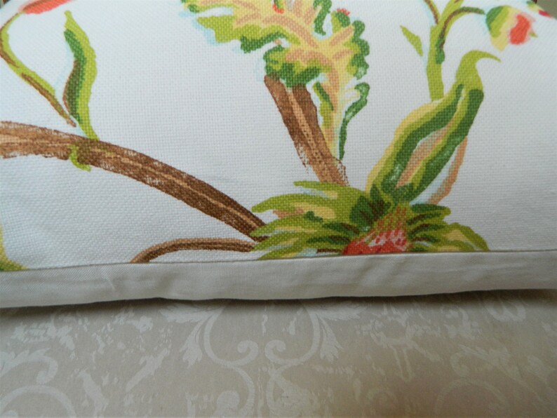 Floral Decorative Throw Pillow Cover 100/% Cotton Fabric Made to Order Thibaut GEORGETOWN in White