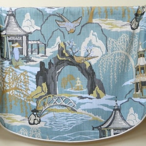 Robert Allen-Neo Cove Window Valance /Corded, Lined Valance/ Rod Pocket Scalloped Valance Linen/Cotton Blend Fabric