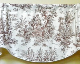 Waverly Country Life in Brown-Window Valance Lined Corded Rod Pocket Scalloped Valance French Country Cotton Made to Order