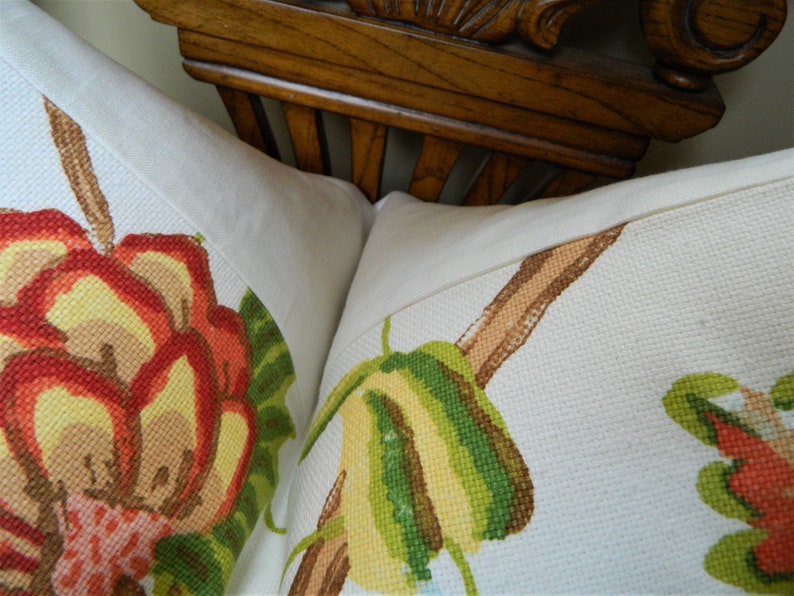 Floral Decorative Throw Pillow Cover 100/% Cotton Fabric Made to Order Thibaut GEORGETOWN in White